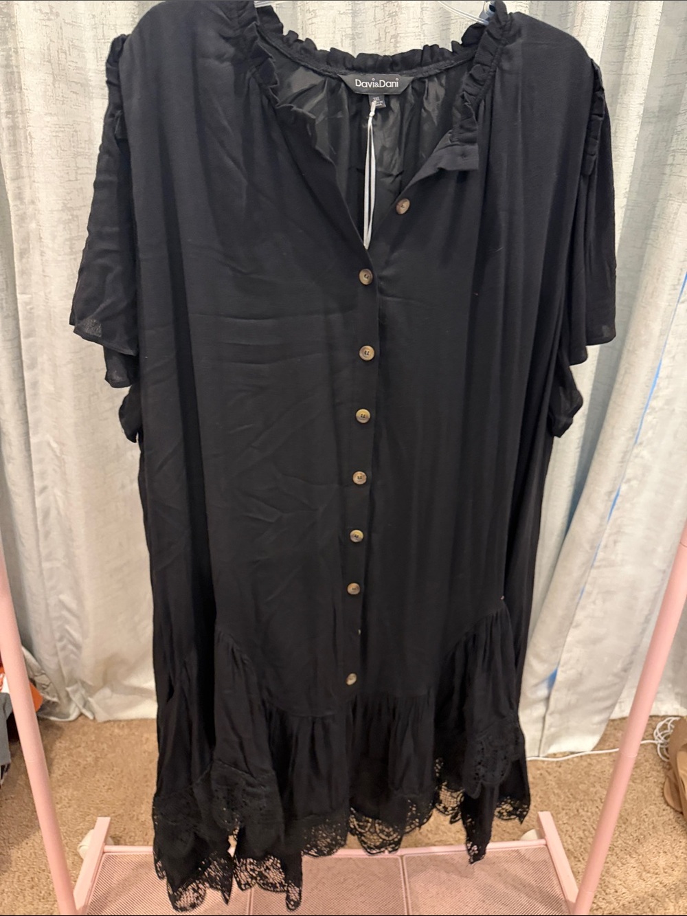 Davis &Dani Black Button-Front Ruffle Hem Dress NWT